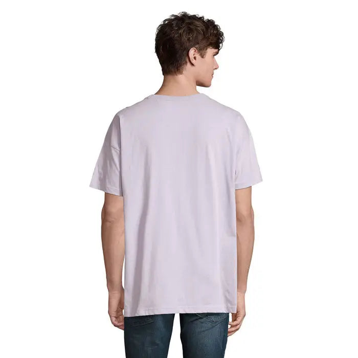 Tricou oversize triou oversized boxy barbati din bumbac gri deschis cu croiala lejera si gat rotund simplu