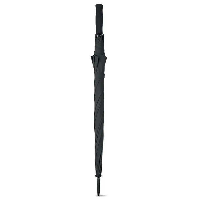 Umbrelă de golf neagră, compact pliată, 27 inch, cu mâner texturat antiderapant
