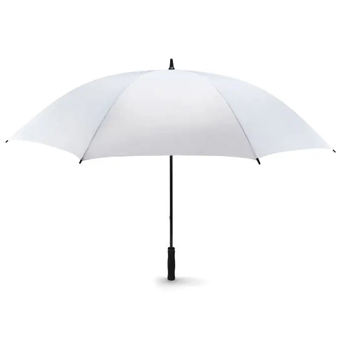 Umbrela de 30 inch albă de golf cu mâner și tijă negre pentru protecție la soare și ploaie
