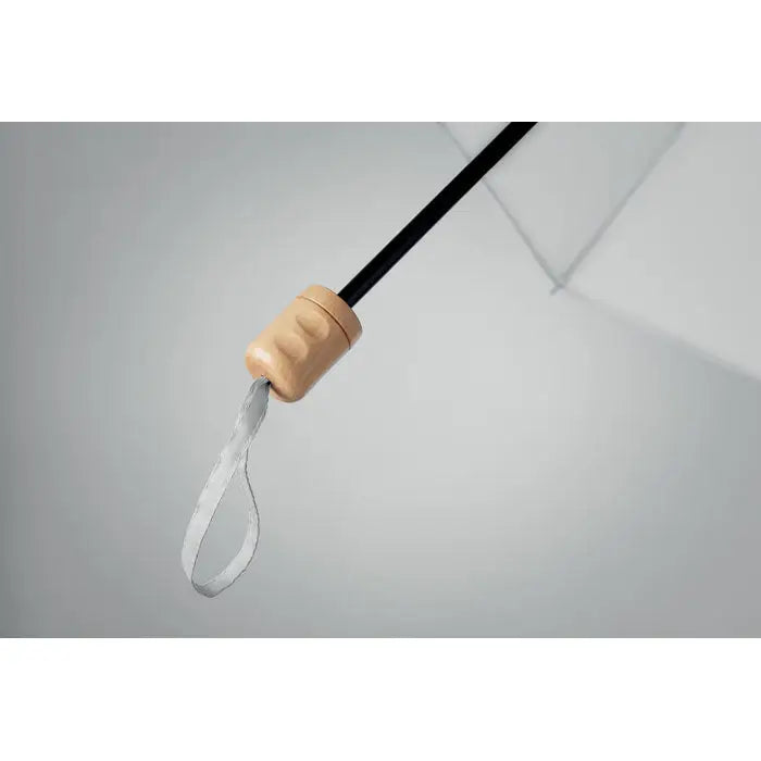 Umbrela pliabila rpet de 21 inch cu maner de lemn bej, ax negru si bareta argintie