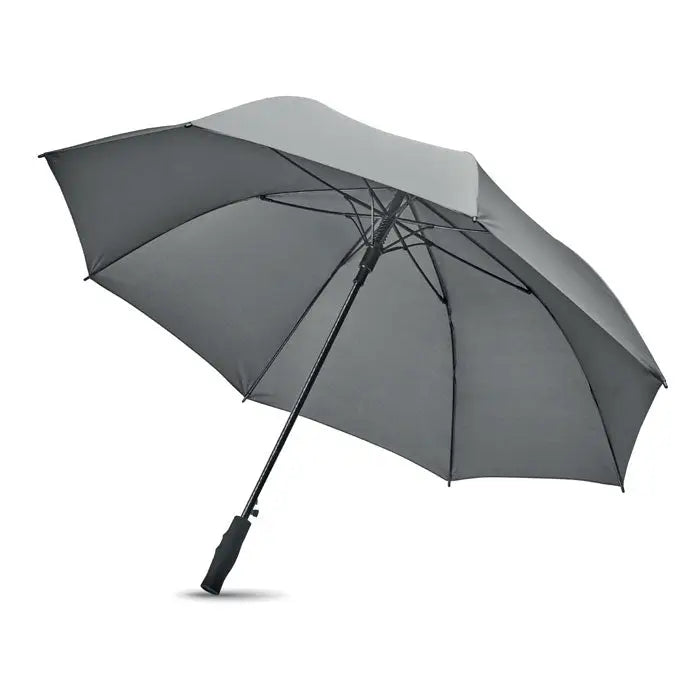 Umbrela rezistenta la vant de 27 inch, gri two-tone, cu maner si tija negre, ideala pentru protectie in vreme rea