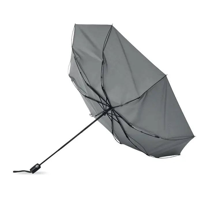 Umbrelă rezistentă la vânt de 27 inch, compactă, mată gri cu mâner negru și nervuri întărite