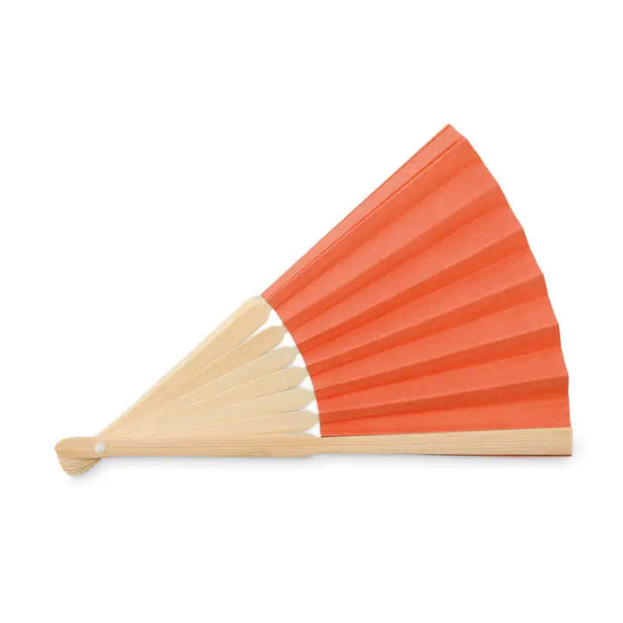 Ventilator manual coral color paper fan with light wood sticks for manual cooling use