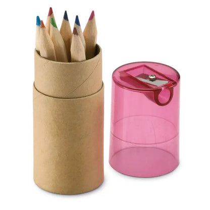 Pencil sharpener pink translucent plastic with metal blade and red handle included in 12 creioane colorate set
