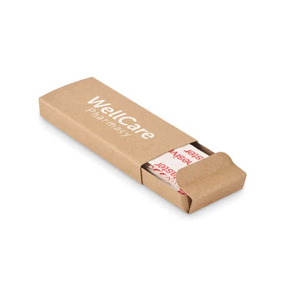 Cutie maro din carton cu capac glisant marcata wellcare pharmacy pentru 15 bucati tencuieli adezive