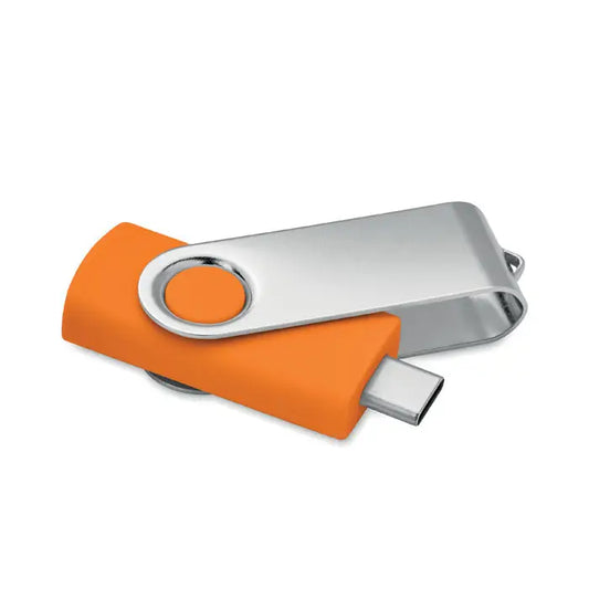 16 gb usb flash 3.0 tip c mo1401 portabil portocaliu si argintiu cu design rotativ din metal si plastic