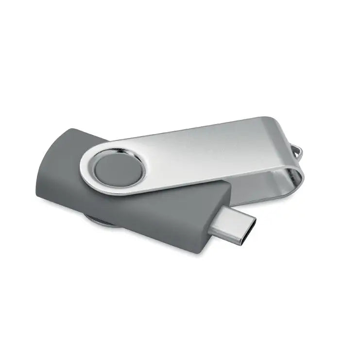 Usb flash 16 gb usb 3.0 tip c mo1401 gri si argintiu cu design rotativ si conector metalic