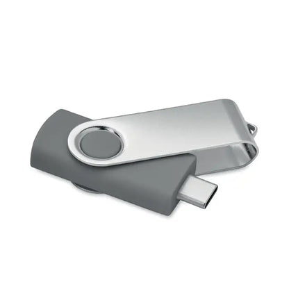 Usb flash 16 gb usb 3.0 tip c mo1401 gri si argintiu cu design rotativ si conector metalic