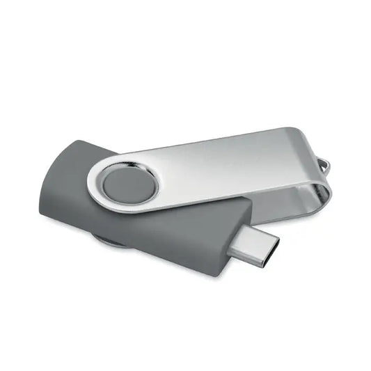 Usb flash 16 gb usb 3.0 tip c mo1401 gri si argintiu cu design rotativ si conector metalic