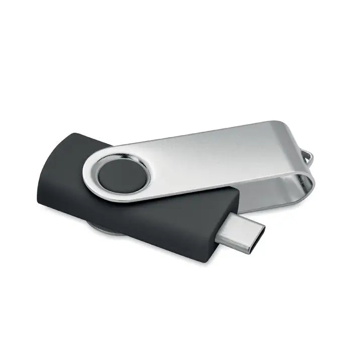Usb flash drive tip c mo1401 de 16 gb usb 3.0 negru si argintiu cu design rotativ si conector tip c