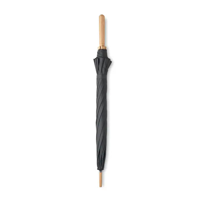 Umbrela neagra de 23,5 inch din rpet cu maner si varf din lemn de bambus usoara si durabila