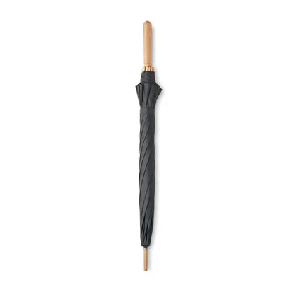Umbrela neagra de 23,5 inch din rpet cu maner si varf din lemn de bambus usoara si durabila