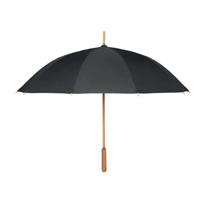 Umbrela neagra de 23,5 inch cu maner si ax din lemn de bambus din material rpet