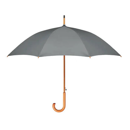 Umbrelă gri de 23 inch rpET pongee cu mâner și ax din lemn lustruit