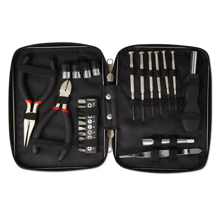 Negru carcasa cu fermoar din aluminiu cu set de 26 buc unelte de precizie inclusiv clesti si surubelnite