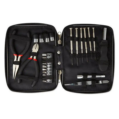 Negru carcasa cu fermoar din aluminiu cu set de 26 buc unelte de precizie inclusiv clesti si surubelnite