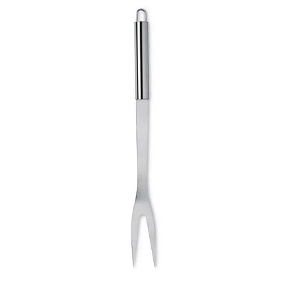 Furculiță de grătar din oțel inoxidabil cu mâner lustruit și două dinți ascuțiți în set de 3 unelte pentru grătar în carcasă de aluminiu