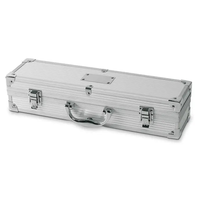 Carcasă de aluminiu argintie cu mâner și încuietori pentru 3 unelte de grătar