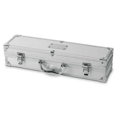 Carcasă de aluminiu argintie cu mâner și încuietori pentru 3 unelte de grătar
