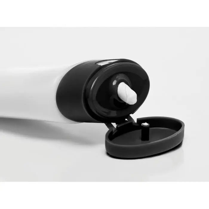 Tub negru si alb cu capac flip-top negru si aplicator alb pentru lotiune de protectie solara 30 ml