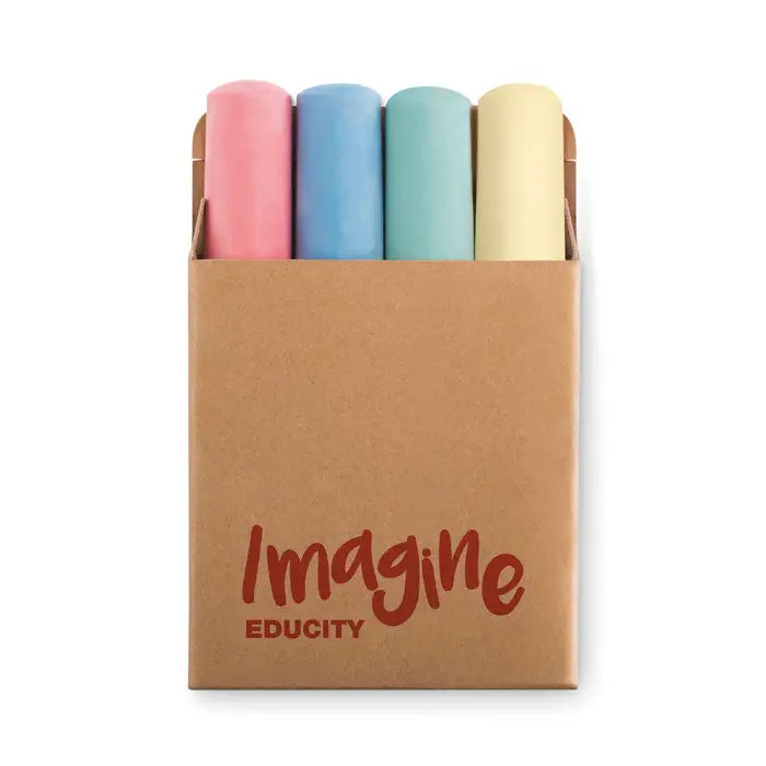 O set de 4 betisoare de creta pastel in roz, albastru, teal si galben in cutie de carton imagine educity