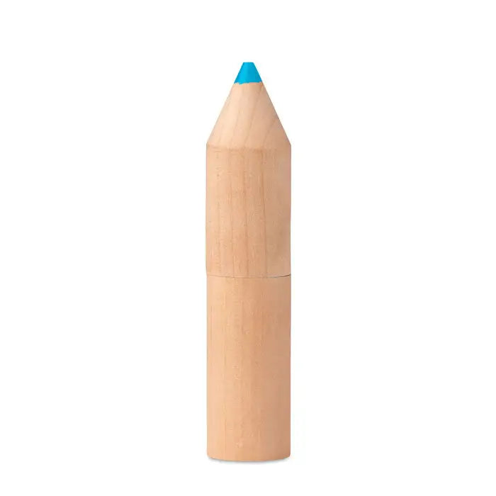 Usb stick în formă de creion din lemn deschis cu vârf albastru în cutie de lemn cu 6 creioane