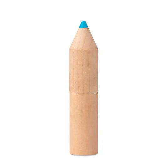 Usb stick în formă de creion din lemn deschis cu vârf albastru în cutie de lemn cu 6 creioane