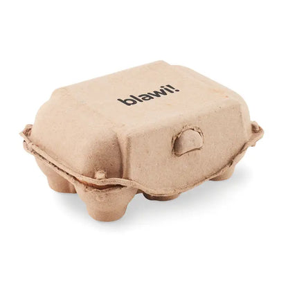 Cutie maro din carton pentru 6 oua de creta cu blawii imprimat negru