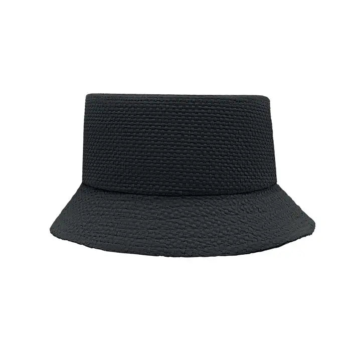 Palarie de galeata neagra tesuta cu model impletit texturat din paie pentru protectie la soare