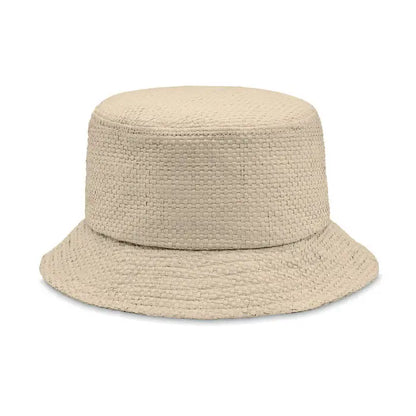 Beige 9aper palarie de galeata de paie cu tesatura texturata din fibre naturale si bor ajustabil usor evazat