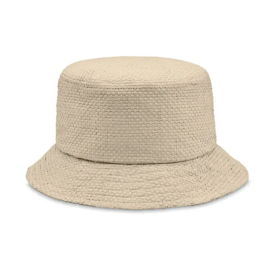 Beige 9aper palarie de galeata de paie cu tesatura texturata din fibre naturale si bor ajustabil usor evazat