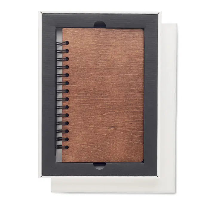 Un caiet spirală rustic maro din lemn cu finisaj natural grena a5 mesteacan growbook pentru notițe