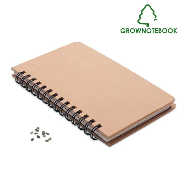 Notebook a5 pin grownotebook™ spirală cu copertă din piele tan și inele metalice negre minimalistă