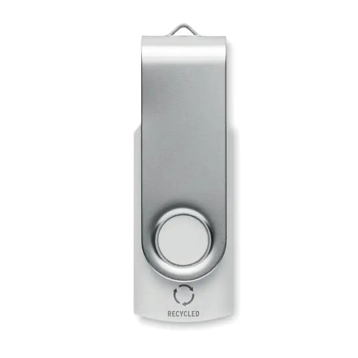 Usb flash drive usb reciclat 16g mo2080-06 argintiu metalic cu buton circular si branding reciclat