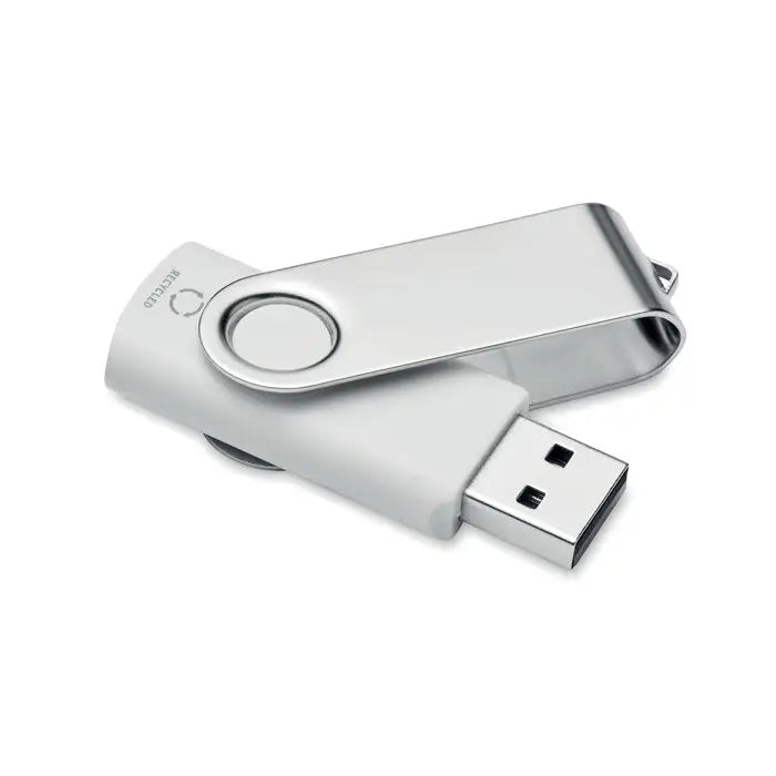Usb flash drive reciclat abs 16g argintiu metalic cu design rotativ si logo reciclat pe capac