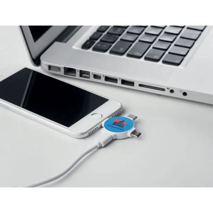 Adaptor de cablu 3 in 1 alb cu conector albastru rotund stratford si emblemă roșu-albastră pentru încărcare multi-port