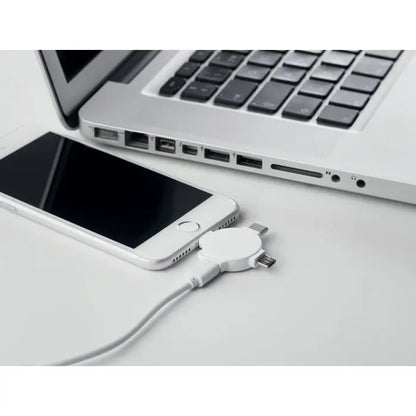 Adaptor de cablu 3 in 1 cablu alb multi-port cu carcasă circulară pentru încărcare rapidă și conectivitate multiplă