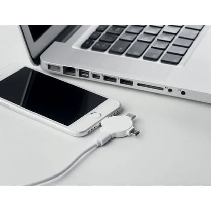 Adaptor de cablu 3 in 1 alb cu conector rotund și porturi multiple pentru încărcare versatilă