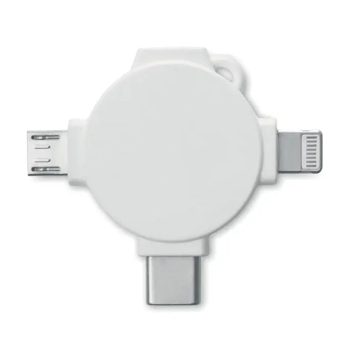 Adaptor de cablu 3 in 1 alb circular retractabil cu conectori micro-usb lightning si usb type-c