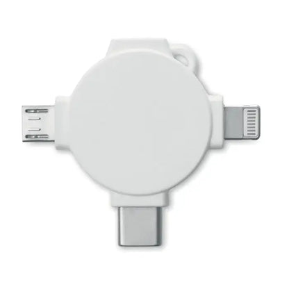 Adaptor de cablu 3 in 1 alb circular retractabil cu conectori micro-usb lightning si usb type-c