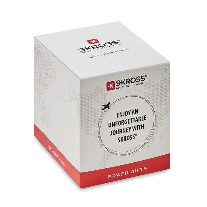 Cutie albă și roșie skross pentru adaptorul skross muv usb a c cu model glob subtil