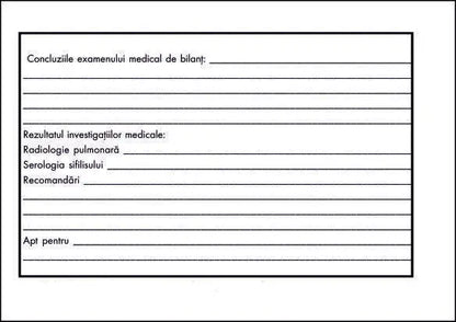 Adeverință medicală tipizată a6 negru și alb cu secțiuni pentru concluzii, rezultate și recomandări medicale