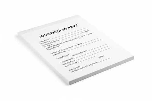 Adeverință salariat a5 alb cu text tipizat negru imprimat pe coperta pentru documente personalizabile 100 file