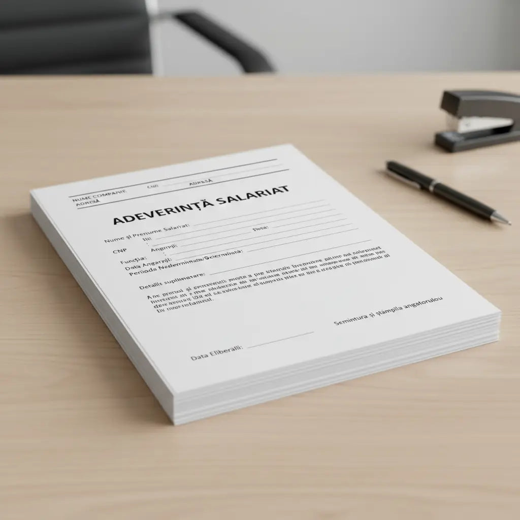 Adeverință salariat a5 white paper pad with black printed romanian text for employee salary verification 100 files