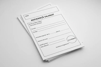 Adeverință salariat A5 cu 100 file, formular alb imprimat pentru verificare salariu cu câmpuri pentru detalii angajat