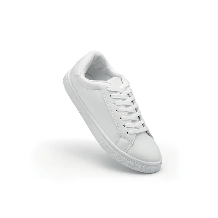 Adidasi din piele eco alba cu design minimalist si sireturi asortate model low-top marimea 38