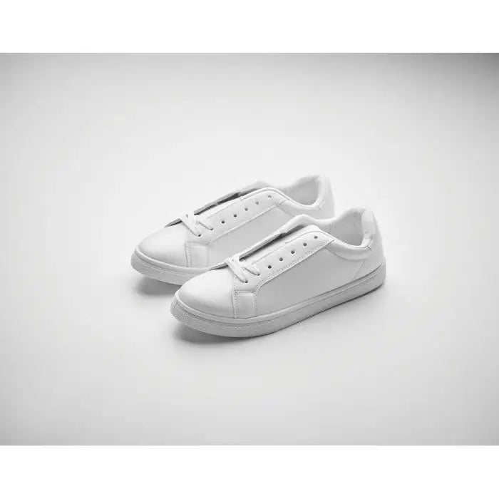 Adidasi in PU 39 albi din piele ecologica cu design minimalist si sireturi asortate