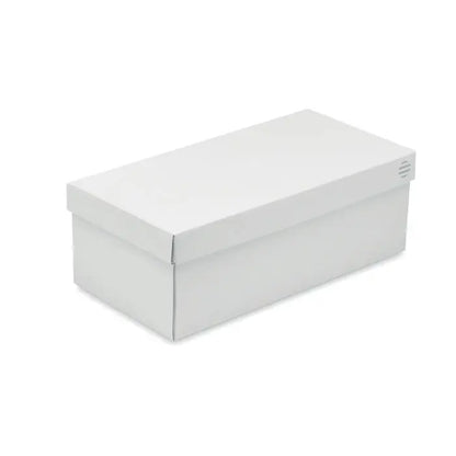 Cutie pentru adidasi de culoare alba dreptunghiulara din pu cu design minimalist si fantani subtile de ventilatie pe lateral
