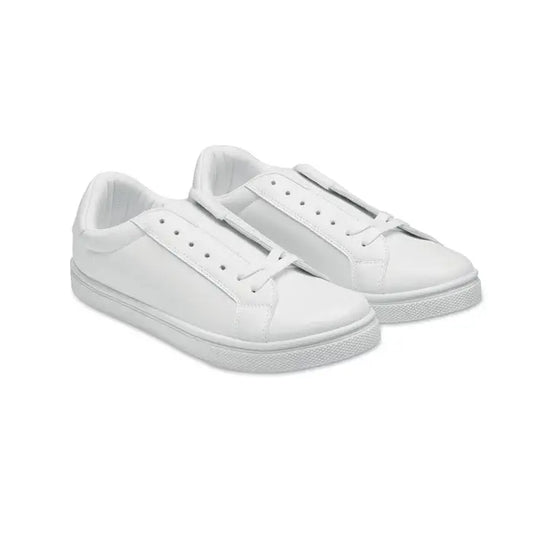 Adidași din piele ecologică alba mărimea 46 cu design minimalist și șireturi asortate