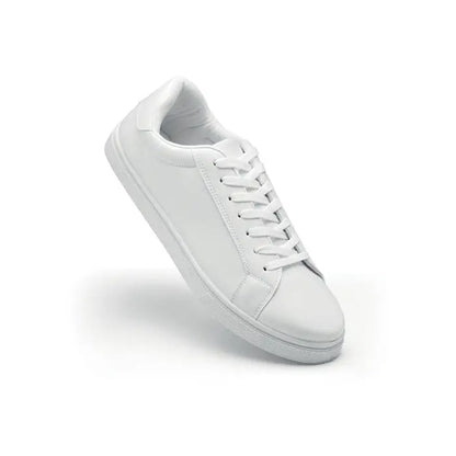 Adidasi din piele alba pu marimea 46 cu design minimalist si sireturi asortate pentru folosinta casual